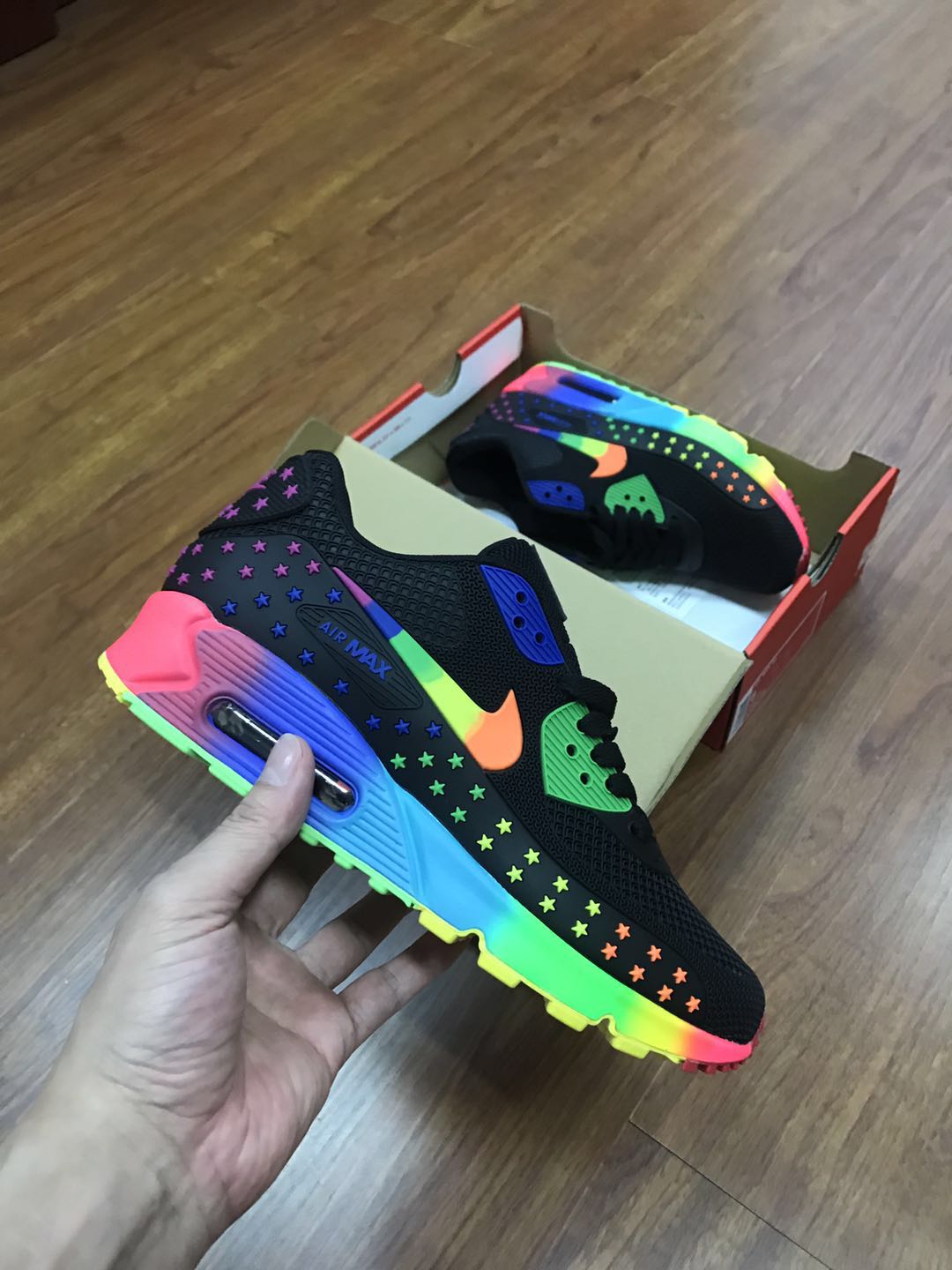 Women Nike Air Max 90 KPU Black Green Red Shoes - Click Image to Close